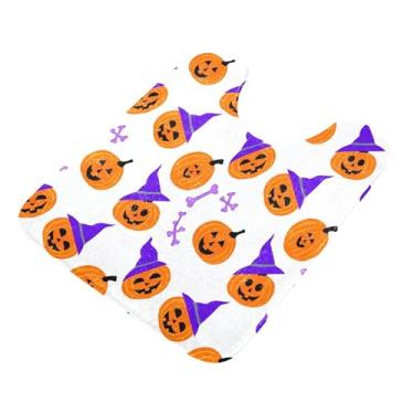 Imagem de Burbuja Tapete de banheiro Jack O Lantern Pumpkins, tapete de banho absorvente de pelúcia macio, base antiderrapante para piso de banheiro, oval em forma de U