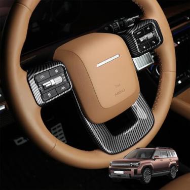 Imagem de Capa de moldura de volante de carro premium, compatível com acessórios Hyundai Santa FE 2024-2025 - antiderrapante, ajuste universal, fácil instalação e acessórios de atualização de luxo (padrão de