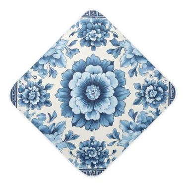 Imagem de STAYTOP Toalhas de bebê com capuz de musselina de flor de cerâmica branca azul, toalha de banho super macia, toalhas de banho absorventes para banho recém-nascido unissex 76 x 76 cm