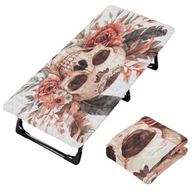 Imagem de Burbuja Lençol de berço de flor de caveira em aquarela para crianças, lençol de cochilo acolchoado portátil com faixa elástica para meninas e meninos, lavável na máquina, 63,5 x 127 cm