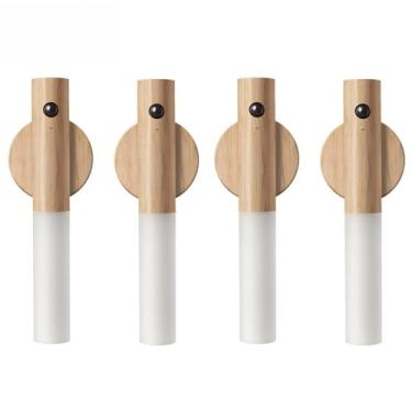 Imagem de Luminaria Luz Led Recarregável Sensor de Movimento Arandela de Madeira Minimalista Para Mesa Parede, Design Minimalista para Parede, Mesa, Corredor e Luz Noturna(4 PÇ CLARO)