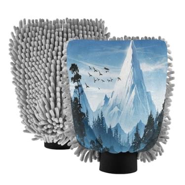 Imagem de STAYTOP Luvas de lavagem de carro com cenário de montanha bonita, 2 peças, luvas de microfibra de chenille, sem arranhões, panos de esponja de lavagem ultra absorventes para carros, limpeza doméstica