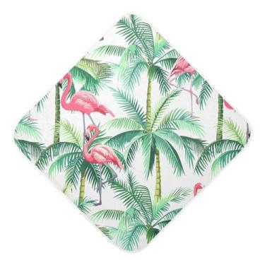 Imagem de Burbuja Toalha de banho para bebês flamingos palmeiras – Toalha com capuz de musselina macia e absorvente para recém-nascidos, 89 x 89 cm
