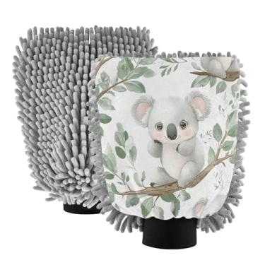 Imagem de STAYTOP Luvas fofas para lavagem de carro Koala, 2 peças, luvas de microfibra de chenille, sem arranhões, panos de esponja de lavagem ultra absorventes para carros, limpeza doméstica - M