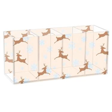 Imagem de Burbuja Porta-canetas de acrílico com flocos de neve de veado, 4 compartimentos, suporte de lápis transparente para pincéis de maquiagem, acessórios de mesa de escritório em casa