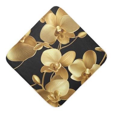 Imagem de Burbuja Toalha de banho de bebê Golden Orchid Flowers - Toalha com capuz de musselina macia e absorvente para recém-nascidos, 76 x 76 cm