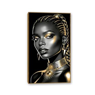 Imagem de Arte de parede em tela de mulher afro-americana, dourada, preta, impressões, pôsteres, quadros de meninas africanas, para quarto, sala de estar, decoração de casa, 70 x 120 cm (28 x 47 pol), cor teca