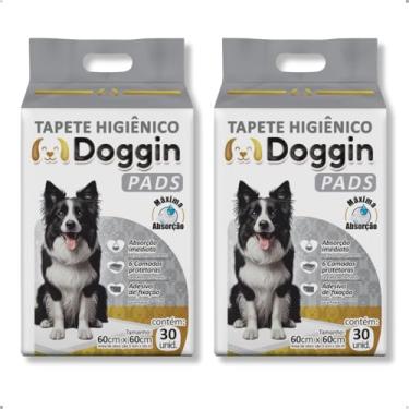 Imagem de KIT 2 Pacotes Tapete Higiênico 60cm x 60cm com 30 Unidades para Cachorro Sanitário Super Absorvente Antivazamento Alta Absorção Descartável Premium Atrativo 6 Camadas Doggin