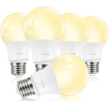 Imagem de Consciot Lâmpadas LED reguláveis A19, equivalente a 60 W, branco quente 3000K, 9W 800 lúmens, base padrão E26, certificação UL, iluminação para quarto, sala de estar, escritório, 5 pacotes
