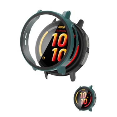 Imagem de Capa para Garmin Bounce 2, capa protetora NOUKAJU Smart, película de vidro temperado 9H integrada, PC rígido, fácil de instalar, protetor de tela para relógio esportivo Garmin Bounce 2 (verde)