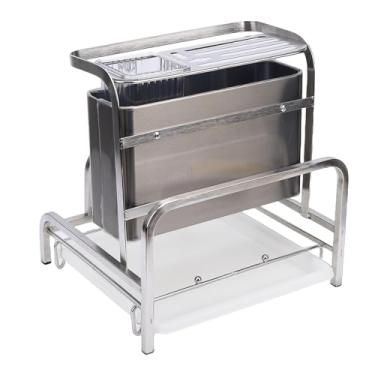 Imagem de Yosoo 4 Cestos, Rack de Secagem sobre a Pia, Suporte para Utensílios de Cozinha Em Aço Inoxidável, Organizador de Talheres Com Tábua de Corte, Suporte para Talheres, Escorredor