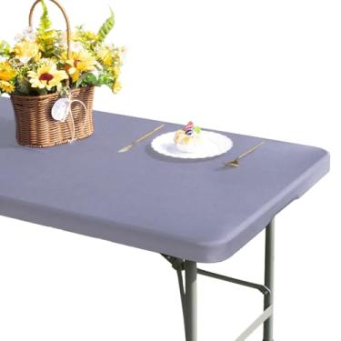 Imagem de GORGECRAFT Toalha de mesa retangular de 120 x 75 cm, impermeável, elástica, para piquenique, serve para capas de mesa dobráveis de 1,2 m, laváveis, laváveis, de poliéster, azul ardósia, tecido
