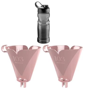 Imagem de Kit com 2 Suporte de Filtro de Café Rosa 103 + 1 Garrafa Fitness Plastica 500ml Preta