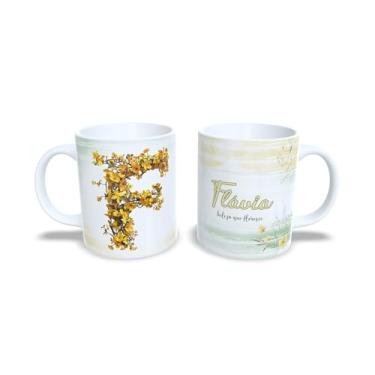 Imagem de Caneca de Cerâmica Personalizada Alice com Design Floral, Branco e Amarelo, 325 ml (f)