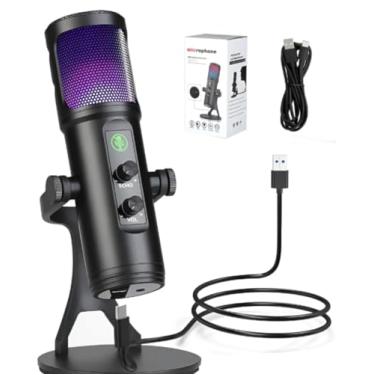 Imagem de Microfone USB Gaming PC, Microfone RGB para PC/Notebook, Microfone de Mesa, Live, Podcast, Gravação de Audio, Karaoke, Gamer Youtuber DJ,220V
