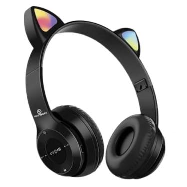 Imagem de Fone de Ouvido Bluetooth Infantil com Orelhas de Gatinho com Luz LED Dobrável Ajustável Recarregável