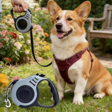 Imagem de Coleira retrátil para cães de 3 m, 3 m, guia de caminhada com sistema de trava de freio de um botão, aderência confortável, resistente a emaranhados