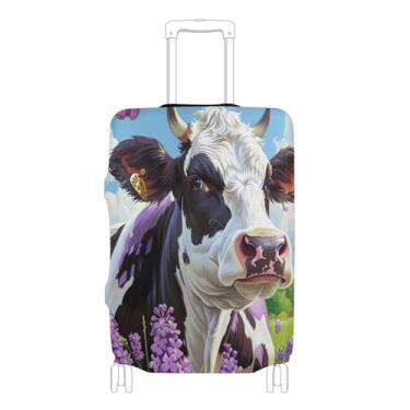 Imagem de Joisal Capa protetora de bagagem colorida, bonita, elástica, vaca, roxa, manchas pretas, capa de viagem de voo, P, serve para capa de 45 a 50 cm, Vaca roxa e manchas pretas, XL 29-32 in, Capa de mala