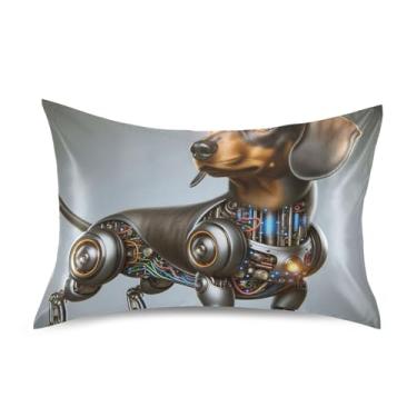 Imagem de Fronhas legais de cetim Dachshund robótico padrão king queen fronhas deslizantes personalizadas capa de almofada refrescante para pele de acne tamanho padrão 66 cm x 50 cm