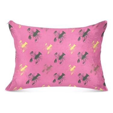 Imagem de Lindas fronhas de flanela lagostas com zíper padrão Queen King Size fronhas fofas fronhas de travesseiro corporal, tamanho Queen, 50,8 cm x 76,2 cm