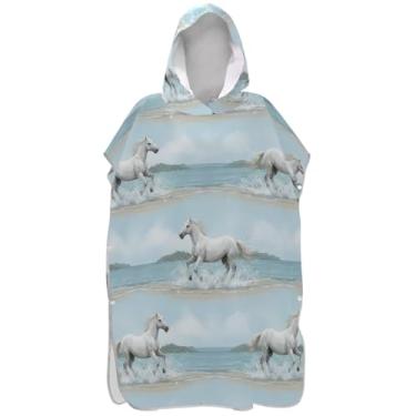 Imagem de Joisal Poncho de surfe para adultos trocador de roupas de banho de praia com capuz ponchos femininos leves com capuz cavalo branco praia azul