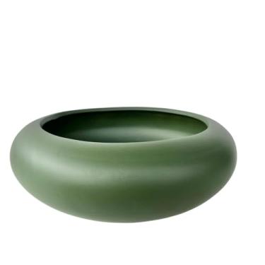 Imagem de Vaso cachepot verde oliva bacia enfeite mesa de cerâmica orquídea