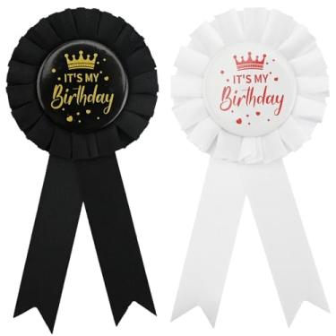 Imagem de Ksheria Broche It's My Birthday - Pacote com 2 botões de broche de feliz aniversário, crachá de fita de aniversário para mulheres, homens, meninas, meninos, acessórios de celebração de prêmios