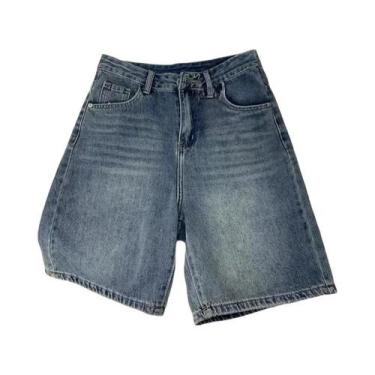 Imagem de Shorts De Jeans Femininos De Cintura Alta Com Pernas Largas Moda Casua