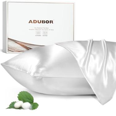 Imagem de Adubor Fronha 100% seda, pacote com 2 para cabelo e pele com zíper oculto, ambos os lados 23 capa de almofada de seda Momme, tamanho padrão 50 × 66 cm, branca, 2 peças