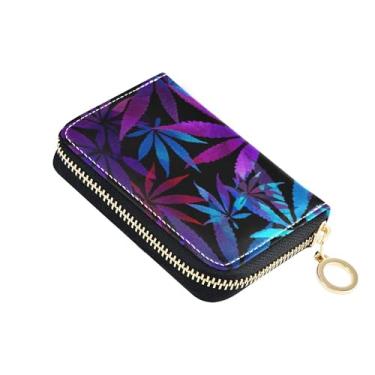 Imagem de Carteiras de cartão de crédito com bloqueio de RFID, carteira feminina pequena para moedas com zíper, folha colorida, roxo, azul