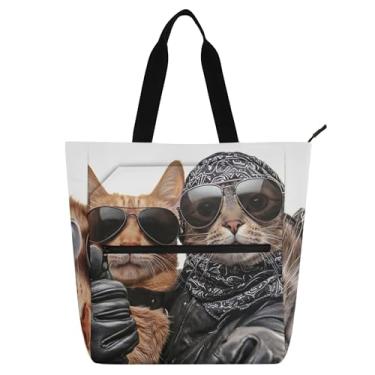 Imagem de Sacola feminina fashion para cães e gatos de lona para livros de praia com zíper, bolsas de escritório, presente para amantes de livros