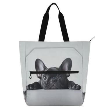 Imagem de GAIGEO Adorável buldogue francês para crianças e mulheres, trabalho, escola, com zíper, linda bolsa de livro com estampa de animal