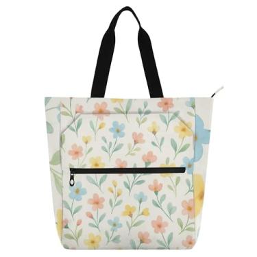 Imagem de Linda bolsa feminina floral bege bolsa de trabalho de lona com zíper bolsa de praia bolsas para professores amantes de livros presentes