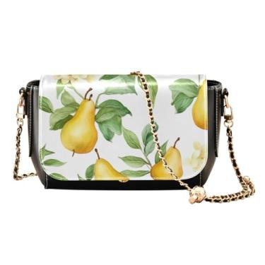 Imagem de GAIGEO Bolsa de ombro média com quatro flores de peônia para mulheres, bolsa tiracolo feminina de couro, Frutas de pera - 4, One Size