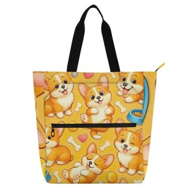 Imagem de GAIGEO Lindos cães de desenho animado amarelo bolsas de trabalho para mulheres, bolsas de tecido de lona, faculdade, escola, presente médio para amantes de livros