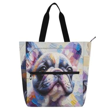Imagem de GAIGEO Bolsa de mão colorida pastel com estampa de cachorro Pug para crianças e mulheres, trabalho, escola, livro, praia, zíper
