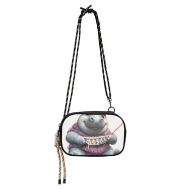 Imagem de TSENQUE Bolsas femininas transversais pequenas bolsa fofa hipopótamo animal bolsa de telefone com alça designer sobre as bolsas de ombro