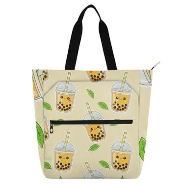 Imagem de GAIGEO Bolhas fofas de chávenas amarelas para mulheres, trabalho, lona, praia, livro, sacola com zíper, bolsas reutilizáveis, amantes de livros