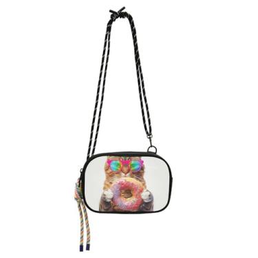 Imagem de TSENQUE Bolsa feminina engraçada de gato unicórnio donut bolsa tiracolo pequena bolsa de ombro pequena bolsa de ombro com estampa fofa carteira para celular