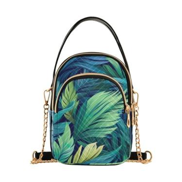 Imagem de Bolsa tiracolo feminina verde e azul tropical em azul, bolsa de ombro pequena, bolsa tiracolo estilosa para viagens, Verde tropical e azul em azul-10, One Size