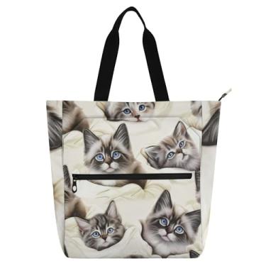 Imagem de GAIGEO Adoráveis gatinhos gatos macio creme bolsas femininas para trabalho lona pano bolsas faculdade escola carteiro bolsas amantes de livros