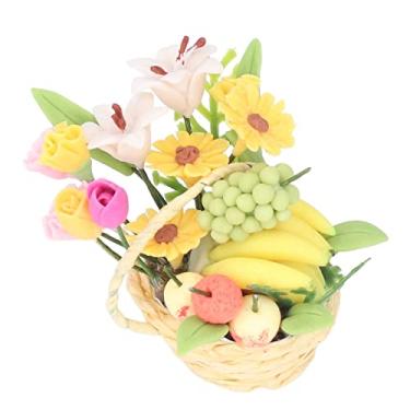 Imagem de Generic Cesta de Frutas e Flores Em Escala 1:12, Artesanato Requintado, Cor de Longa Duração, Brinquedo Em Miniatura Perfeito para Crianças, Fio de Ferro de Argila