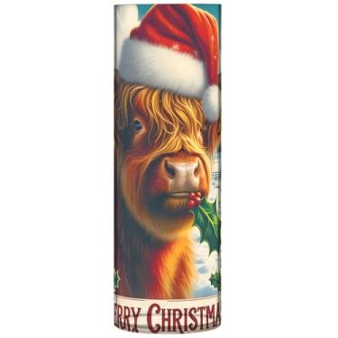 Imagem de Vasos cilíndricos decorativos de Natal de vaca Highland para flores, vaso redondo personalizado, decorações fofas para quarto, 30 cm x 9,9 cm