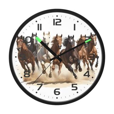 Imagem de SEHANY Relógio de parede artístico majestoso cavalos silencioso, sem tique-taque, relógio redondo operado por bateria, controle de som, luz noturna, relógios de parede para sala de estar, cozinha
