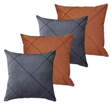 Imagem de Almofadas Cheias em Suede Drapeada 45x45cm Decorativas Sala Quarto Sofá(2 TERRACOTA + 2 CINZA)