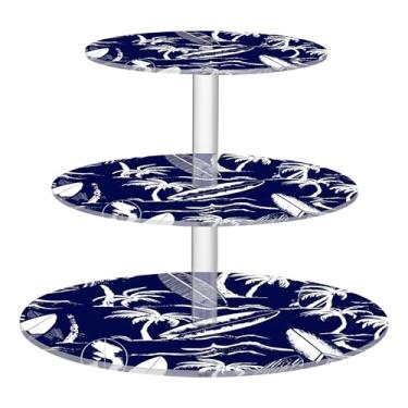 Imagem de Pranchas de surfe, palmeiras, azul marinho, 3 camadas, suporte para cupcake, xícara de chá, torre de bolo, suporte fofo para chá de bebê, suporte de bolo para festa, bandeja de sobremesa de plástico