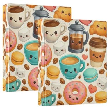 Imagem de Copos de café fofos personalizados com 3 argolas de 3,8 cm, 200 folhas, 3 pastas de anel, fichário de apresentação de anel redondo, 31,5 x 27 x 6 cm, pacote com 2