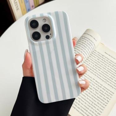 Imagem de ZTOFERA Capa para iPhone 16 Pro Max com listras verticais geométricas, linda estampa de linha simples e moderna para mulheres e homens, capa de TPU macio fino brilhante à prova de choque (azul branco)