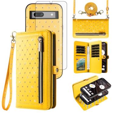 Imagem de Asuwish Capa de celular para Google Pixel 7A 5G 2023 com zíper carteira magnética destacável protetor de tela de vidro temperado alça transversal flip bling porta-cartão de crédito Pixel7A A7 feminino