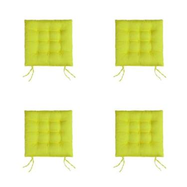 Imagem de Kit 4 Almofadas Futon para Cadeira 40x40 cm – Assento Confortável Enchimento Macio Tecido Oxford (Verde Limão)